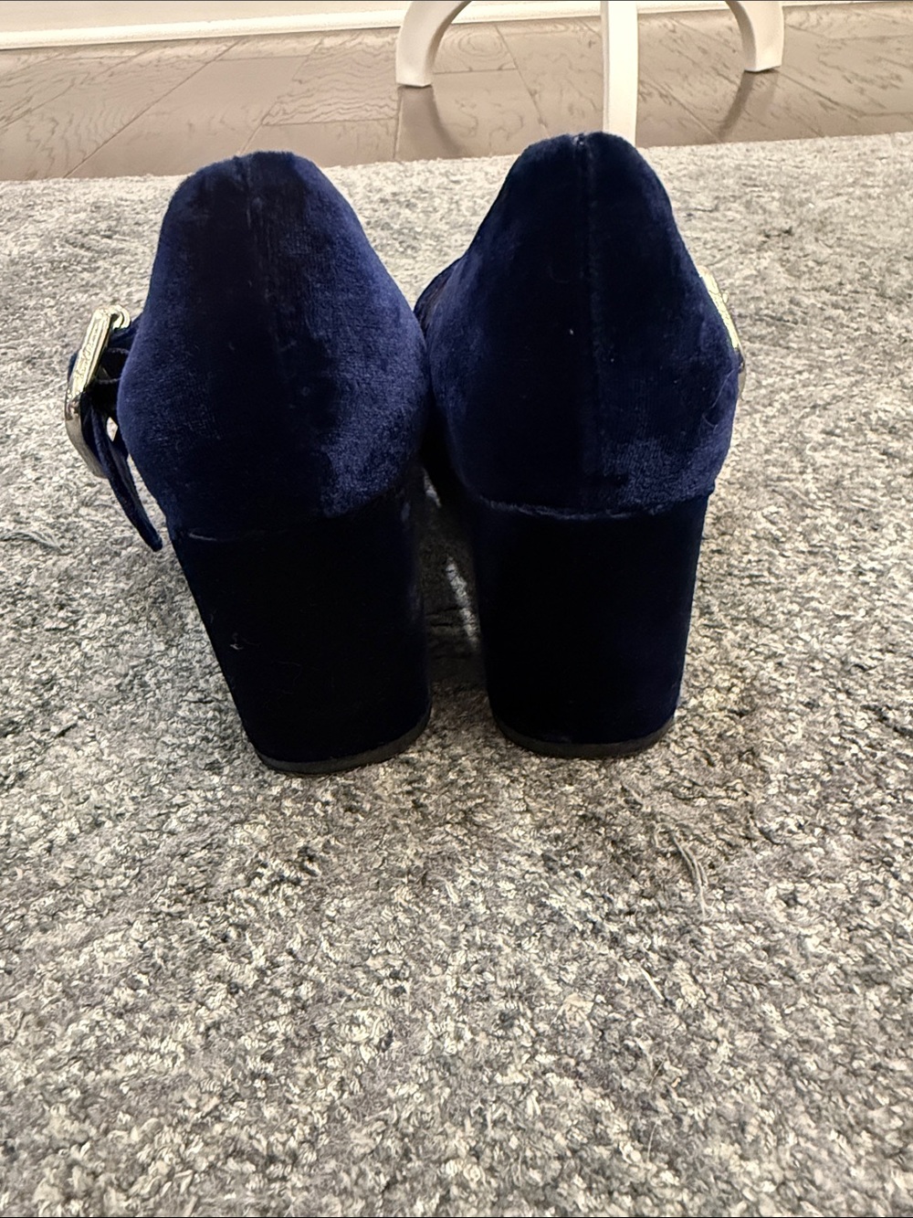 Sam Edelman Chessie Navy Blue Velvet Mary Jane Block Heels - Size 6M - Picture 3 of 9